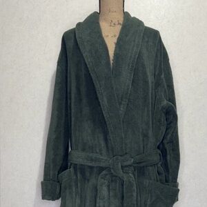 LL BEAN Vintage Terrycloth Bath Robe Green 507439 100% Organic Cotton Belt XL
